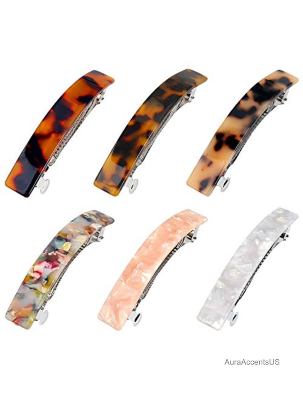 Tortoise Shell Hair Barrettes Set of 6 Acrylic Hair Clips for Women